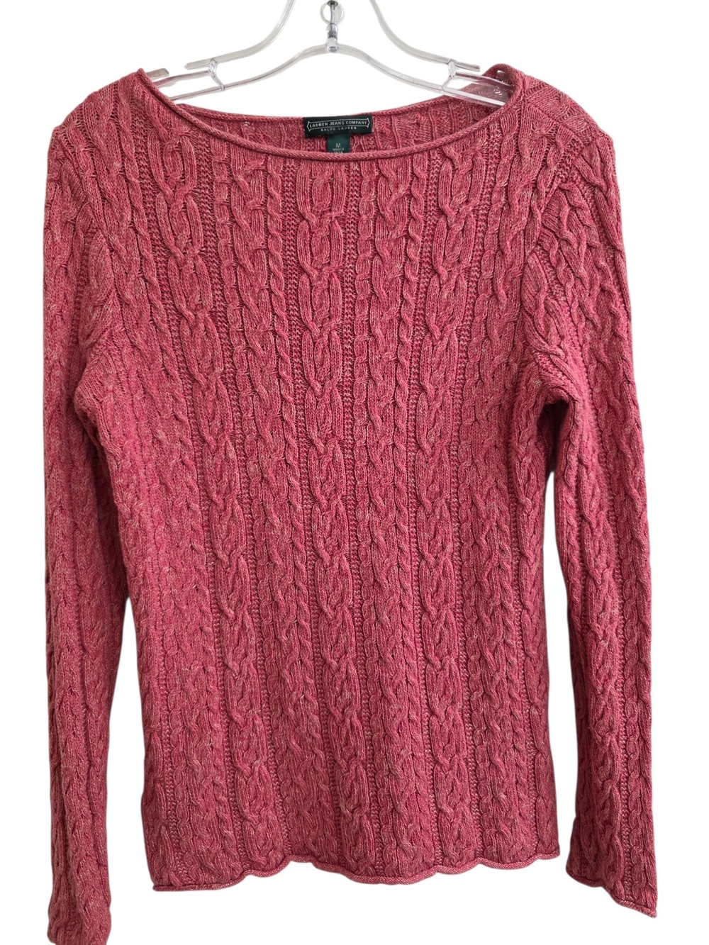 LRL Lauren Jeans Co. Ralph Lauren Red Sweater Cotton Long Sleeve Cable Knit M